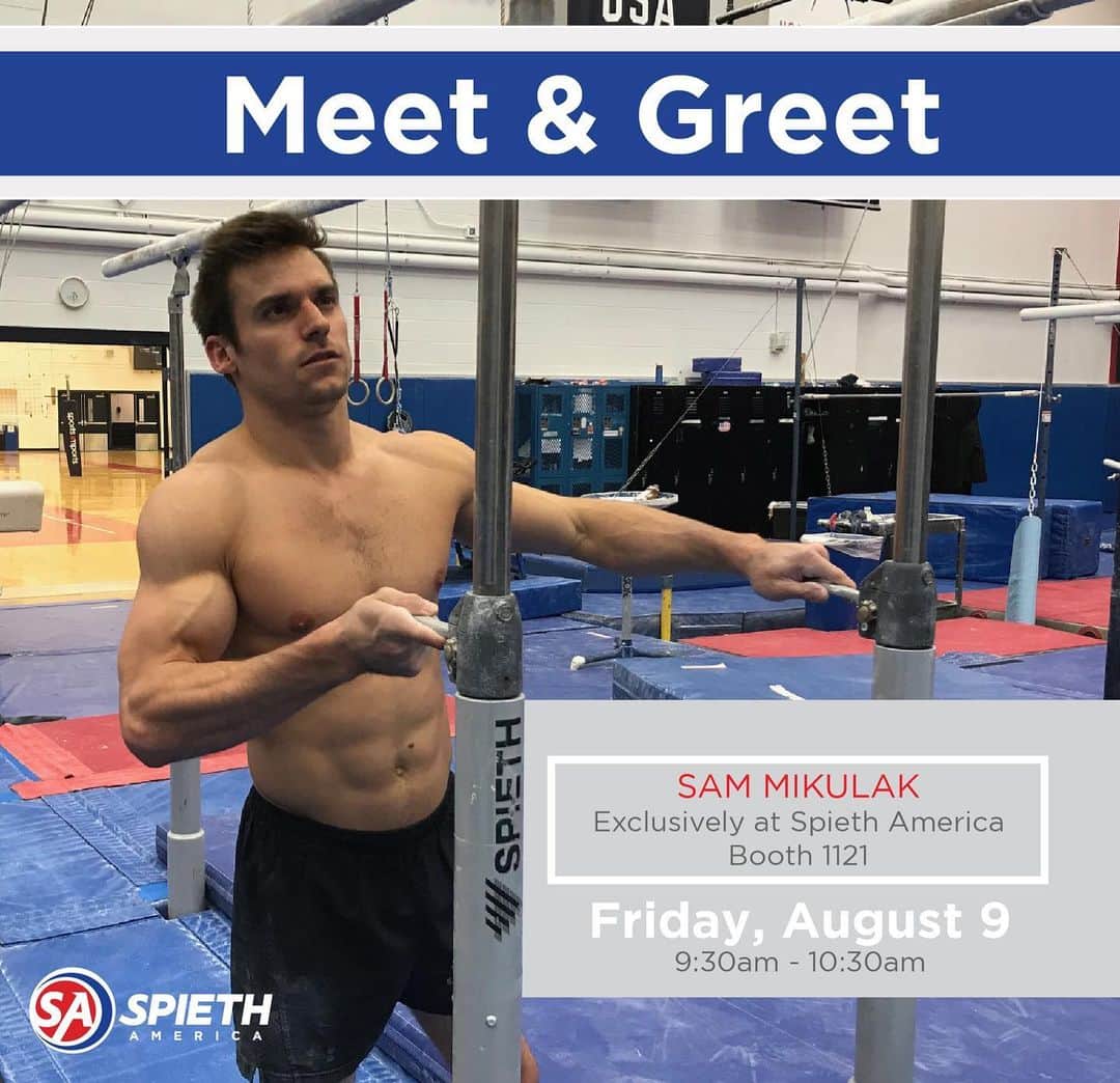 サミュエル・ミクラクのインスタグラム：「Signing with @spiethamerica tomorrow morning at their booth in Congress from 9:30- 10:30 am! Come hang out and talk some gym 😊」