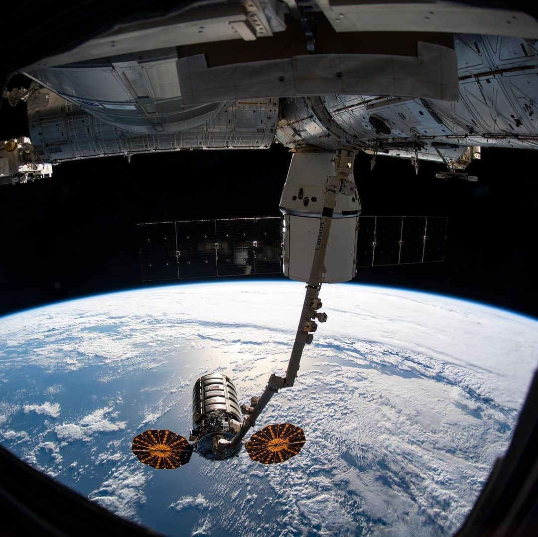 国際宇宙ステーションさんのインスタグラム写真 - (国際宇宙ステーションInstagram)「The commercial cargo ships from Northrop Grumman and SpaceX are pictured as the Cygnus space freighter was poised for release from the Canadarm2 robotic arm on Aug. 6. Dragon is still attached to the Harmony module. #nasa #csa #northropgrumman #cygnus #spacex #dragon #international #space #station #unitedstates #canada」8月9日 5時31分 - iss