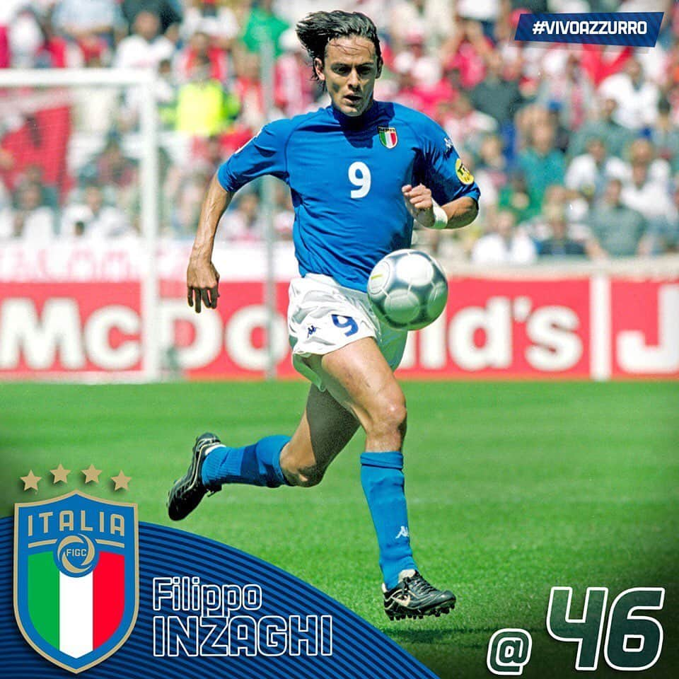 サッカーイタリア代表さんのインスタグラム写真 - (サッカーイタリア代表Instagram)「🎂 Buon compleanno a Filippo #Inzaghi per i suoi 4️⃣6⃣ anni❗️ 🇮🇹 57 presenze in #Nazionale ⚽️ 25 #gol 🏆 #Mondiale, #Germania2006 🥇 #U21EURO 1994 🗓 #Piacenza, #9agosto 1973  #Azzurri #VivoAzzurro #Italia」8月9日 16時36分 - azzurri