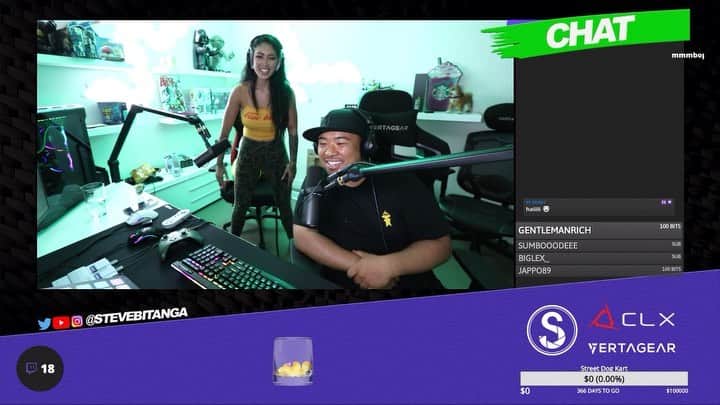 Steve Bitangaのインスタグラム：「Live Streaming has been awesome! We Just love to have fun! Follow me on twitch.tv/Stevebitanga LINK IN BIO!  Thank you for everyone’s support so far! We are building such a great community! Come and ask questions about photography, camera settings .. carrot juice ... whatever & hang out with my special 🔥 guests! 👾 @amandacook.e x @marie_madore | powered by @clxgaming 💺 by @vertagear」