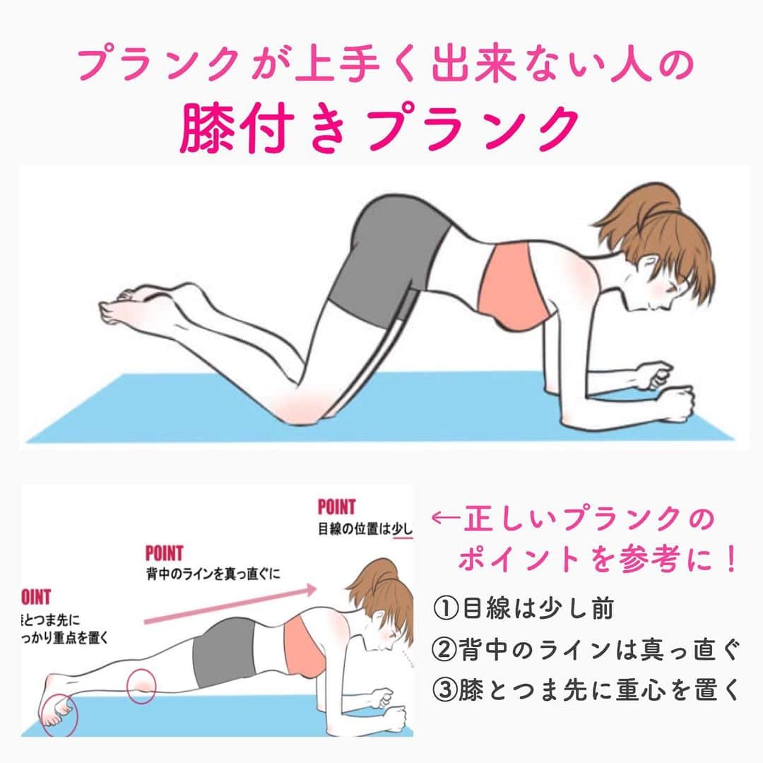 笑顔をリフォームする@健康小顔職人のインスタグラム：「． プランクはダイエットには体幹を鍛えるのに効果的なストレッチです。 ． ですが、かなりキツく運動が苦手な方には、たかが1分と言えどもとてもハードなポーズです。 ． そこで初心者さん向けに膝を付いて始められるプランクをご紹介します！ ． 腹筋を意識しなが1分間維持することができます。慣れてきたら、膝を浮かせて10秒、20秒…30秒、1分と伸ばしていきましょう！ ． ． 今日も皆様にとって笑顔溢れる一日となりますように✨ ． ． 💆🏻‍♀️顔のコリを感じたらお顔の整体「小顔整顔トリートメント」 👰ブライダル小顔🤰マタニティ小顔＆足リフレ ♨️代謝を上げる「Hot&Coldストーンリンパマッサージ」 ご予約はプロフ🔗→HP→予約サイトへ！ ． ． ✨マイナスエネルギーをデトックス！ チャクラエネルギーセラピー ※Hペッパー等の予約サイトからは予約できません。ご予約は必ずホームページからお願いします(プロフ🔗) ． ． 🍀リフトアップクリーム&ボタニカルオイル ネットショップにて発売中 https://yushian.thebase.in/ baceアプリ→小顔職人で検索🔍 ． ． 💟あなたも小顔職人になれる👍 小顔職人養成スクール！9月スタート☆ スクール生募集中。応募締切8/25迄 詳細・お申込はプロフ→HP→小顔養成スクールへ！ ． ． ☪️スピリチュアルワークショップ！ ◉8/30(金)『守護天使と繋がる』 お申込・詳細はプロフ🔗→HP→予約サイトへ！ ． ． #体幹リセットダイエット #プランク #腹筋女子目指す ． ． #幸せはいつも自分が連れてくる #笑顔は世界を明るくする #皆んなでハッピーになろう #自分を愛そう #世界が愛で溢れますように #自然治癒力は素晴らしい  #健康な小顔になろう #体温を上げて代謝を上げよう #心身共に整ってこそ美容 #笑顔をリフォームする小顔職人 #いつもご覧頂きありがとうございます  #happylife #happiness #happysmile #health #Wellness #wellnessblogger #loveyourself」