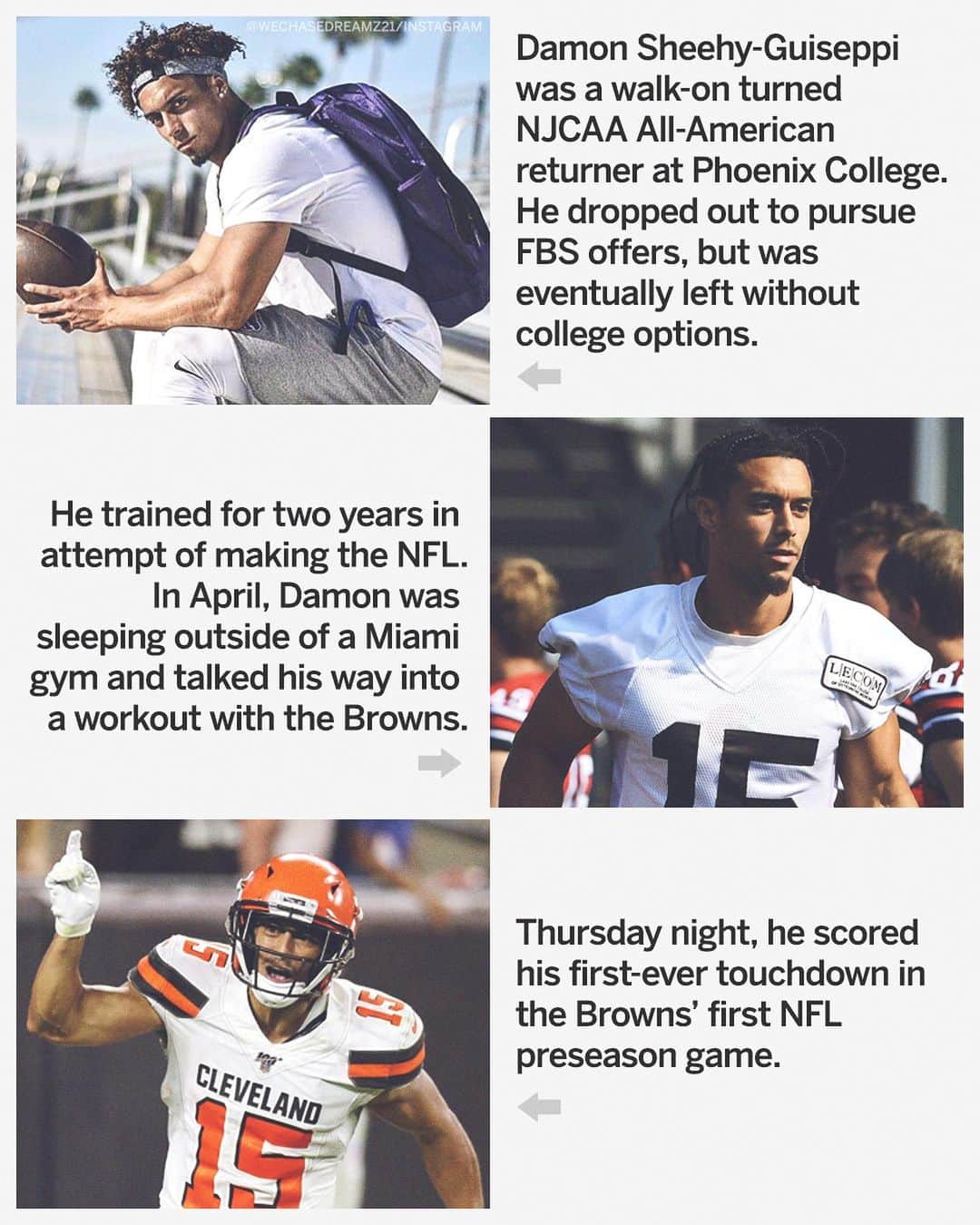 espnさんのインスタグラム写真 - (espnInstagram)「WHAT A STORY 🔶 Sleeping outside in April 🔶 Talked his way into a Browns workout 🔶 Scored an 86-yard TD in first preseason game 🙏」8月9日 21時39分 - espn