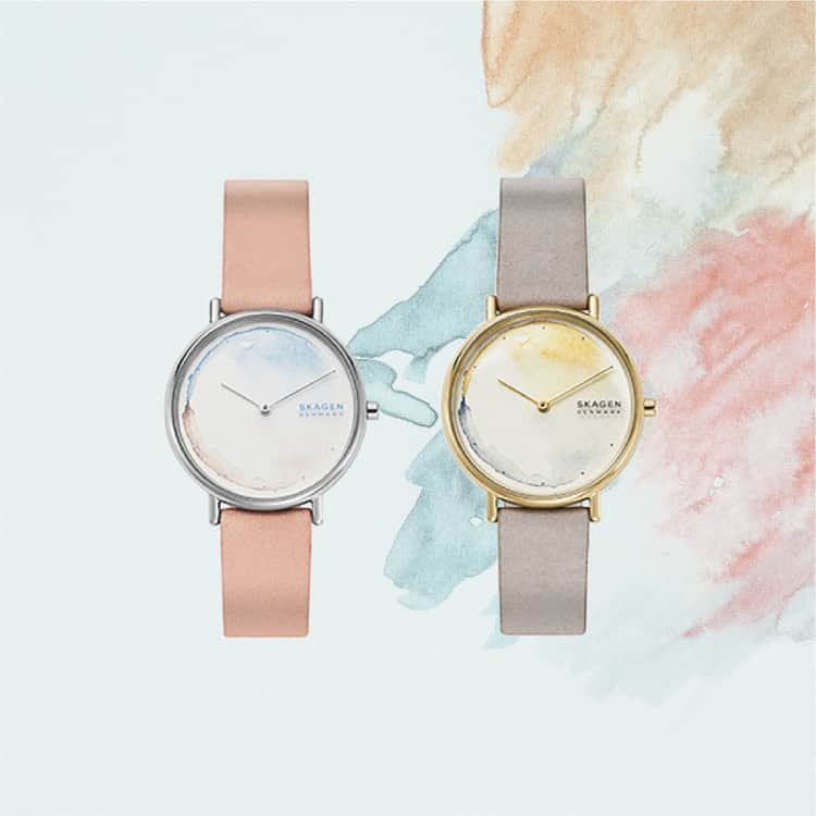 のインスタグラム：「「SKAGEN」各¥14,000+tax  デンマーク最北の街スカーゲンの海岸から臨む空を描いた水彩画がモチーフ。淡く柔らかな色遣いの美しい腕時計は手元を上品に彩ります。6ミリの薄型ケースで軽い着け心地、プレゼントにもおすすめの一点です。 #skagen #スカーゲン #skagenwatch  #skagendenmark  #北欧デザイン #北欧スタイル #tictac #watch #チックタック時計店 #時計 #腕時計 #pairwatch  #ペアウォッチ #お揃いの時計 #おそろいの時計 #腕時計の贈り物  #誕生日プレゼント時計  #記念日プレゼント時計 #シンプルスタイル  #シンプルデザイン #クリスマスプレゼント時計 #時計クリスマスプレゼント #腕時計コーデ  #おしゃれな人は手元がすてき #手元 #手元くら部  #手元倶楽部  #手元コーデ」