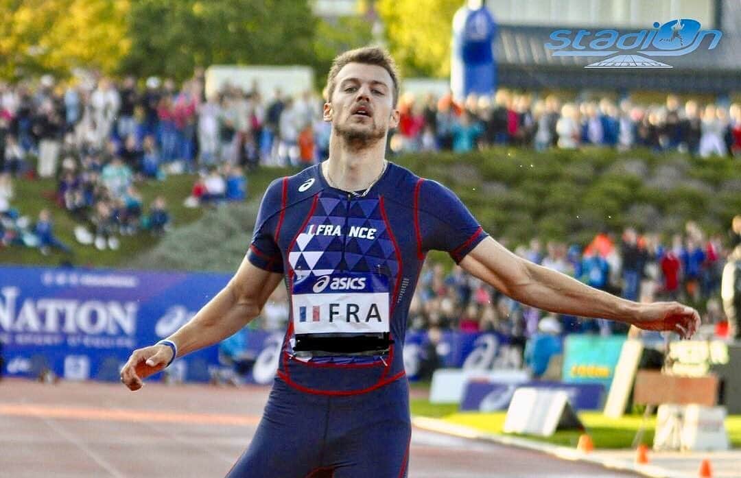 クリストフ・ルメートルのインスタグラム：「1er du 100mB des championnats d’Europe par équipe de Bydgoszcz. Place au relais demain avec mes camarades du 4x100m. #asics #competition #athletisme #equipedefrance @ffathletisme @etch2019 📸 @stadion_actu」
