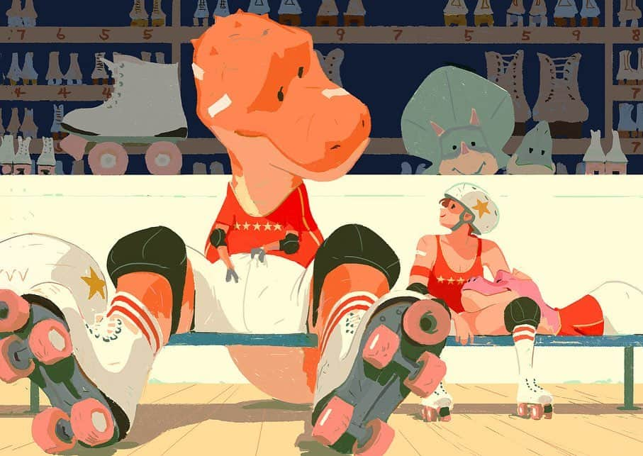 Tumblrさんのインスタグラム写真 - (TumblrInstagram)「Dino roller derby! — woonyoung.tumblr.com⁠⠀ #tumblrstaffpicks: @woonyoungjung⁠⠀ #rollarskating #dinosaurs #illustration」8月10日 6時24分 - tumblr