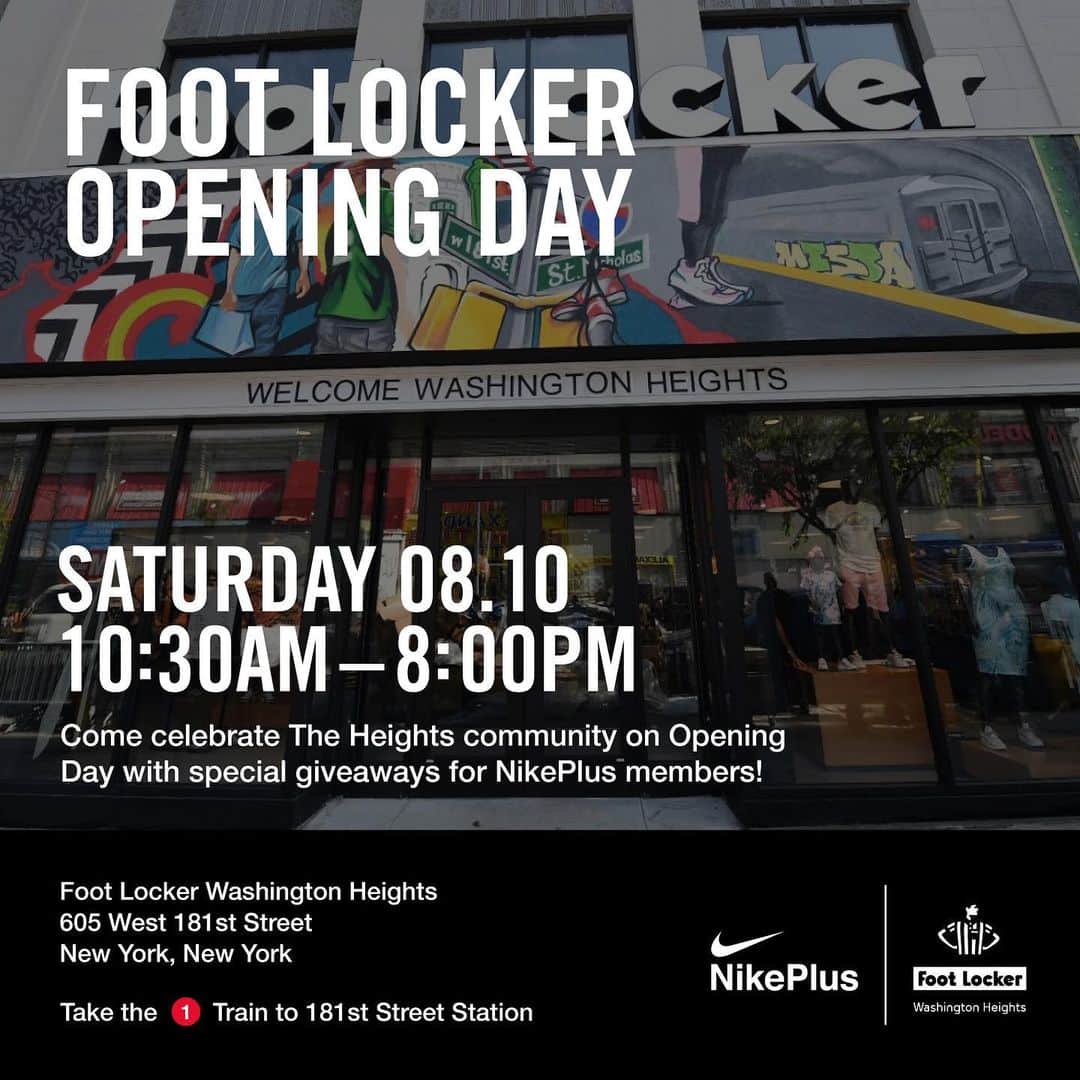 Foot Lockerさんのインスタグラム写真 - (Foot LockerInstagram)「UPTOWN PULL UP! Foot Locker #WashingtonHeights Community Store is here! 📍605 W. 181st Street, New York, NY, 10033  Officially opening Saturday 8/10 #Uptown #BecauseSneakers #NikePlus @footlockerwashhts」8月10日 7時29分 - footlocker