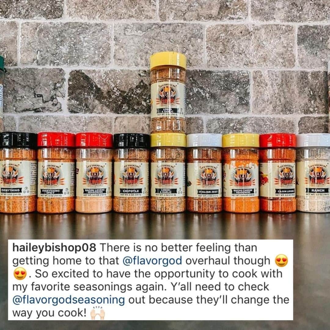 Flavorgod Seasoningsさんのインスタグラム写真 - (Flavorgod SeasoningsInstagram)「#FLAVORGOD CUSTOMER REVIEW 😃👍🏻⁠ -⁠ Build Your Own Bundle Now!!⁠ Click the link in my bio @flavorgod ✅www.flavorgod.com⁠ -⁠ Review by @haileybishop08 Thank you so much!⁠ -⁠ FREE SHIPPING on ALL orders of $50.00+ in the US!⁠ -⁠ Flavor God Seasonings are:⁠ 💥ZERO CALORIES PER SERVING⁠ 🙌 0 Sugar per Serving⁠ 🔥 KETO ⁠ 🌿 VEGAN ⁠ 🥩 Paleo⁠ 🌊 Low salt⁠ 🌱 Gluten Free & Kosher⁠ 🚫 NO MSG 🚫 NO SOY⁠ 🥛 DAIRY FREE *except Ranch ⁠ ☀️ All Natural & Made Fresh⁠ ⏰ Shelf life is 24 months⁠ -⁠ -⁠ #food #foodie #flavorgod #seasonings #glutenfree #mealprep  #keto #paleo #vegan #kosher #breakfast #lunch #dinner #yummy #delicious #foodporn」8月10日 9時00分 - flavorgod