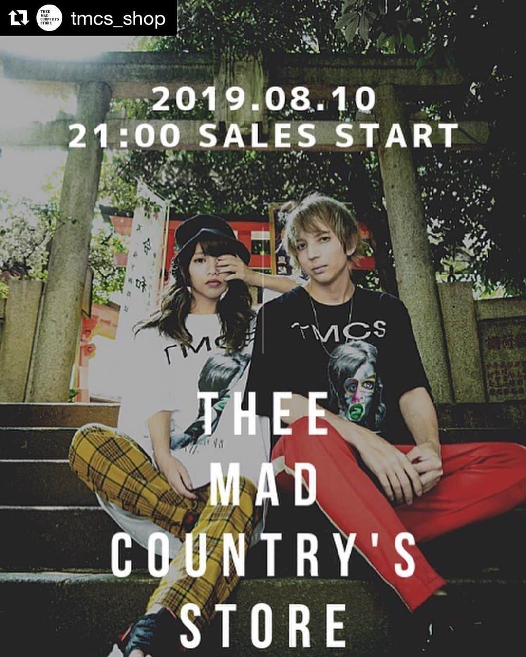 のインスタグラム：「#Repost @tmcs_shop with @get_repost ・・・ 2019.08.10 21:00〜 THEE MAD COUNTRY'S STORE new item 販売開始‼︎ . #theemadcountrysstore#tmcs #apparel#clothing#japan#tokyo #モノクロコーデ#simple#rock#big #オーバーサイズ#streetfashion #unisex#menslike#band#tee #newitem#新作#worldwideshipping」