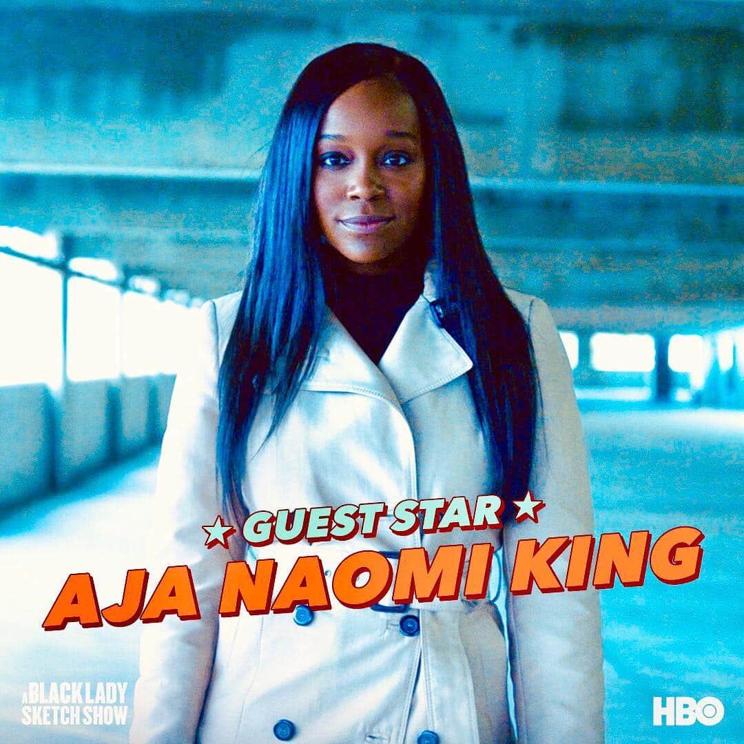 アジャ・ナオミ・キングのインスタグラム：「Watch some bad ass Black women kill shit tonight 🔥So excited to be a part of tonight’s episode of @ABlackLadySketchShow !  #ABLSS @hbo」