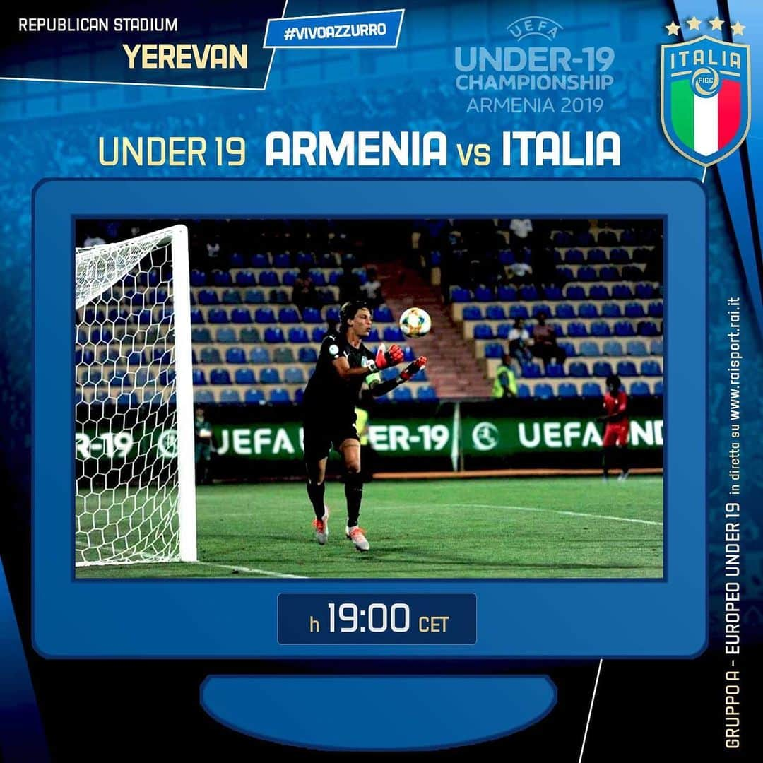 サッカーイタリア代表さんのインスタグラム写真 - (サッカーイタリア代表Instagram)「#U19Euro 🇪🇺 Gruppo A 🇦🇲 #ArmeniaItalia 🇮🇹 💻 www.raisport.rai.it - ⏱️ 1️⃣9️⃣:0️⃣0️⃣ 🏟️ #RepublicanStadium - #Yerevan  #VivoAzzurro #Azzurrini #Under19」7月17日 16時37分 - azzurri