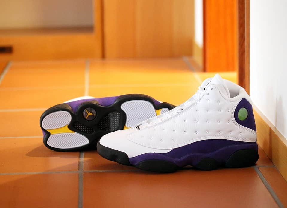 のインスタグラム：「2019 .7 .19 (fri) in store ■NIKE AIR JORDAN 13 RETRO COLOR : WHITE×BLACK-COURT PURPLE SIZE : 25.0cm - 29.0cm , 30.0cm PRICE : ¥21,000 (+TAX) ・ #a_and_s #NIKE #NIKEAIRJORDAN #NIKEAIRJORDAN13 #NIKEAIRJORDAN13RETRO #LAKERS」