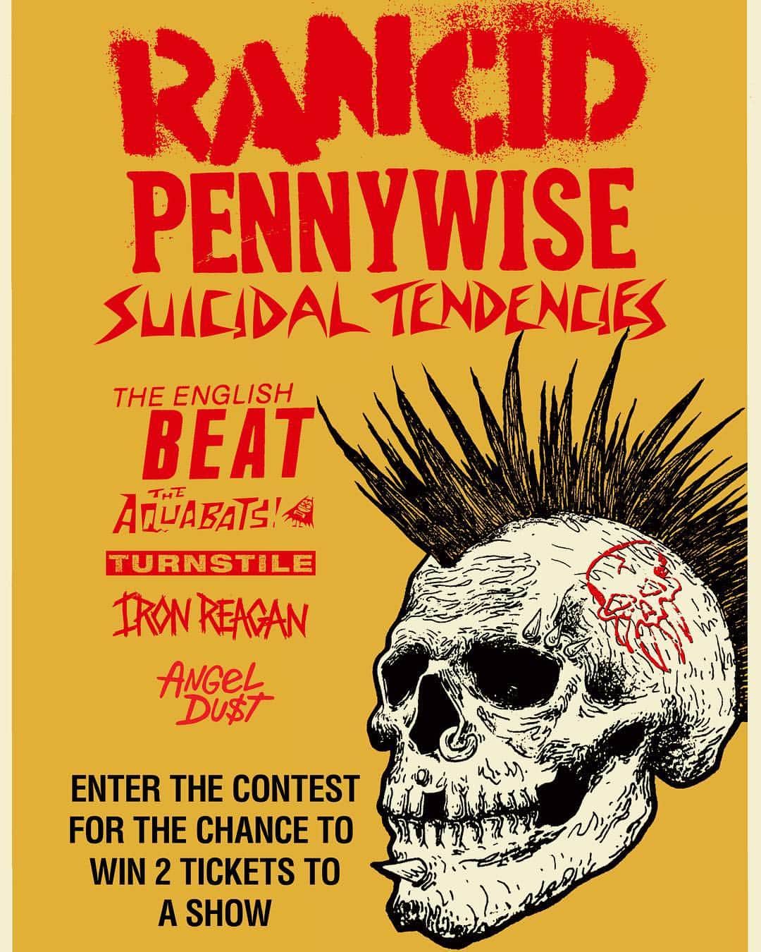 Rancidさんのインスタグラム写真 - (RancidInstagram)「We’re giving away tickets to our September tour with @_Pennywise, @suicidaltendencies, @theenglishbeat, @theaquabats, @turnstiletribe @ironreaganofficial & @angeldustmoney.  Link in bio to enter」7月18日 4時05分 - rancid
