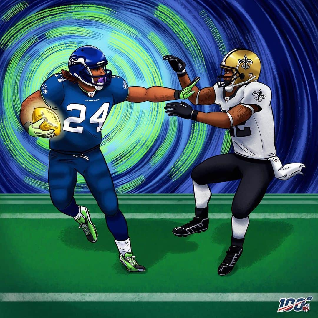 NFLさんのインスタグラム写真 - (NFLInstagram)「BeastQuake. Marshawn Lynch literally shook the planet. 🌎 (via @nflthrowback) #NFL100 @beastmode」7月17日 23時30分 - nfl