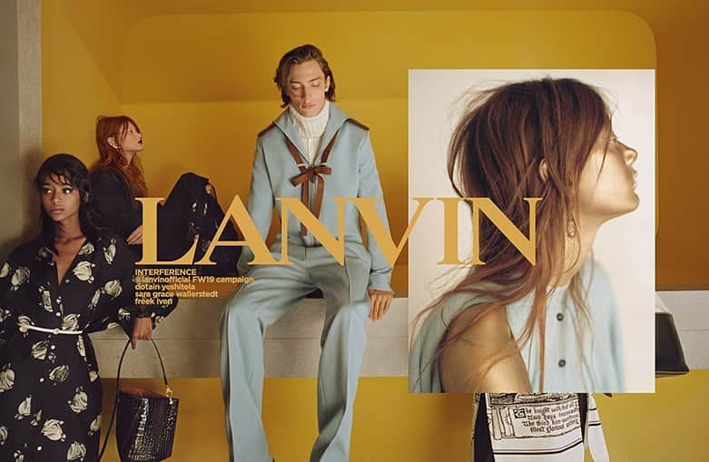 ランバンのインスタグラム：「Cinematic portraits evoking new dialogues between the Lanvin woman and man. Photography: @_glen_luchford Creative direction: @brunosialelli  Art direction: @ezrapetronio Styling: @mr_carlos_nazario  Hair: @paulhanlonhair  Make-up: @lucia_pieroni  Casting: @piotrchamier  #LanvinINTERFERENCE #LanvinFW19  #LanvinbyBrunoSialelli」