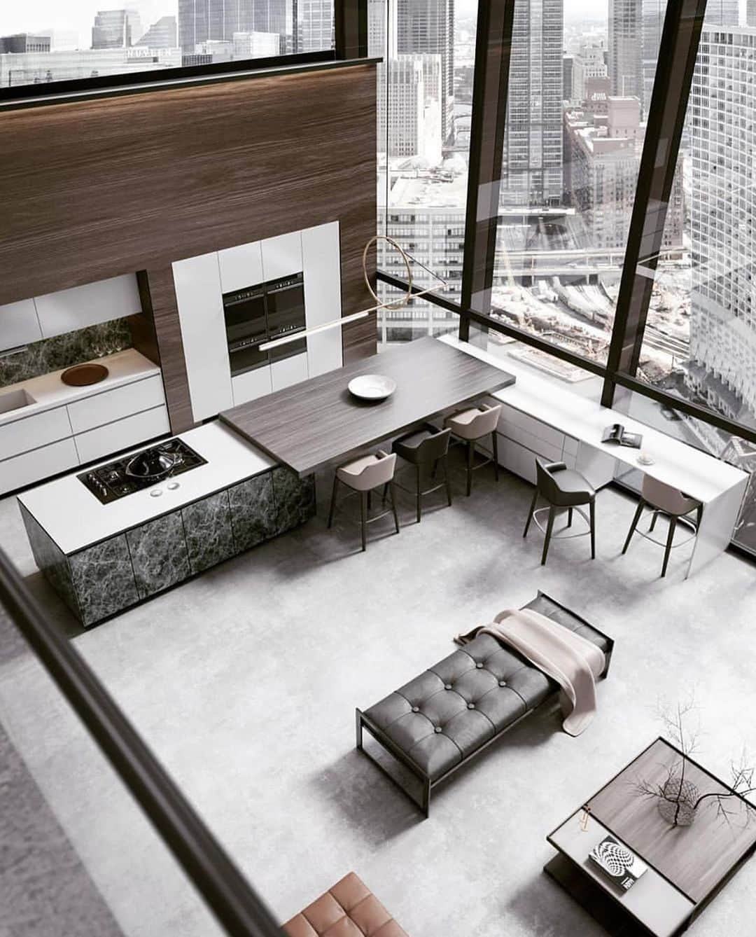 Inspirationさんのインスタグラム写真 - (InspirationInstagram)「rojeto em 3D incrível de apartamento com uma paleta de cores sóbria e com muitos materiais diferentes juntos: metal, couro, plástico, material, estuque. Cada detalhe faz toda a diferença na composição. #decorcriative #decoreinteriores. Follow @decoremais __________________ Design by Georgios Tataridis Located in Chicago, Illinois」7月18日 1時33分 - decorcriative