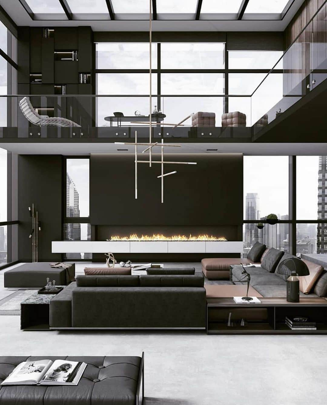 Inspirationさんのインスタグラム写真 - (InspirationInstagram)「rojeto em 3D incrível de apartamento com uma paleta de cores sóbria e com muitos materiais diferentes juntos: metal, couro, plástico, material, estuque. Cada detalhe faz toda a diferença na composição. #decorcriative #decoreinteriores. Follow @decoremais __________________ Design by Georgios Tataridis Located in Chicago, Illinois」7月18日 1時33分 - decorcriative