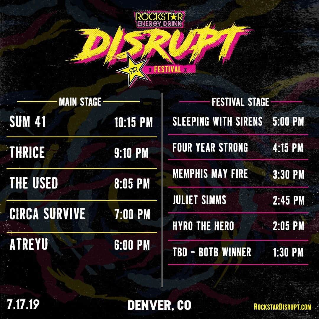 Sum 41さんのインスタグラム写真 - (Sum 41Instagram)「Denver, see u tonight for @rockstardisrupt! Main Stage | 10:15pm  Bring or buy a copy of our new album #OrderInDecline to get it signed at the @rockstarenergy booth today at 5pm.  #RockstarDisrupt #RockstarDisruptFestival 📷 @aaronberkshireofficial」7月18日 2時02分 - sum41