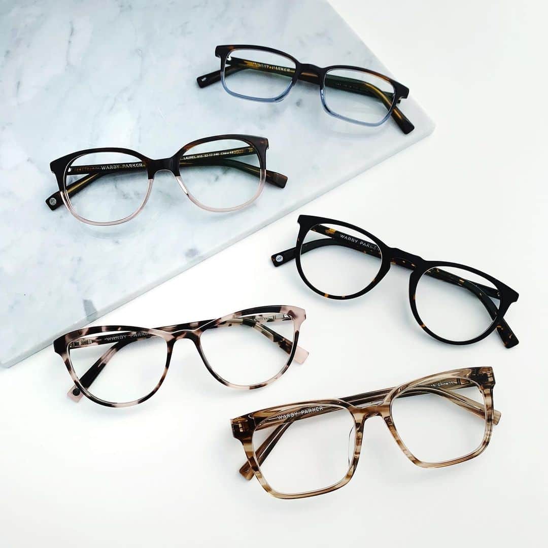 Warby Parkerのインスタグラム：「🗣Attention Low Bridge Fit wearers! We've got a new array of frames made just for you 👆Say hello, long-lasting comfort! (Pictured here: Oliver, Laurel, Haskell, Louise Wide, and Hughes Wide.)」