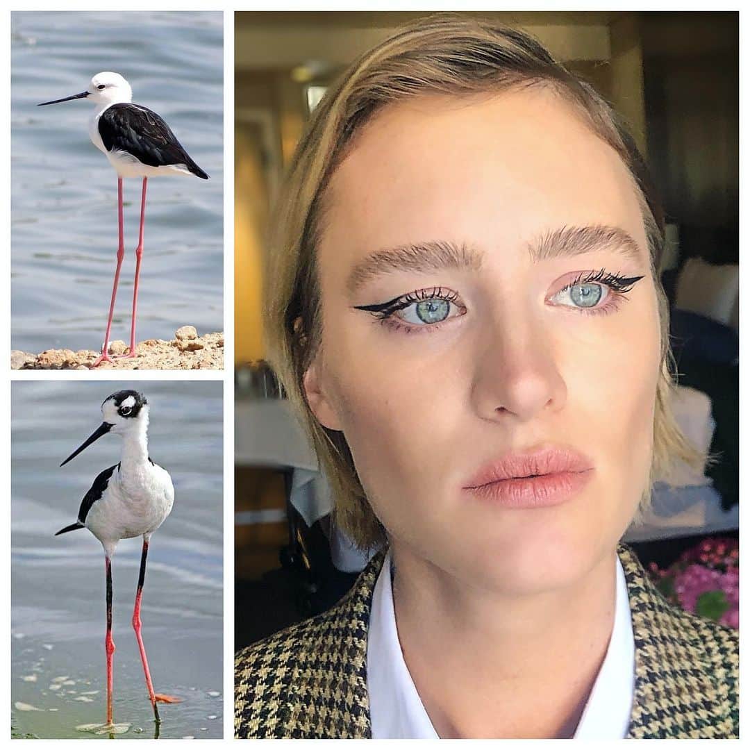 JO BAKERのインスタグラム：「M A C K E N S I E • D A V I S 🇨🇦 Black-winged stilt liner.... #blackwingedstilt bird beak inspired flicks of sharp #eyeliner on babe face #mackenziedavis for @terminator press... style @karlawelchstylist  Hair @jennychohair  Makeup #jobakermakeupartist see following post for hero products used...」