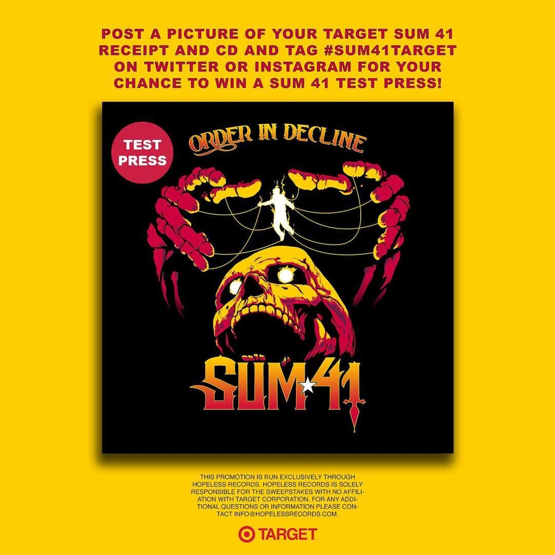 Sum 41さんのインスタグラム写真 - (Sum 41Instagram)「Pre-order #OrderInDecline from @Target now and get 2 bonus tracks and a Target-exclusive guitar pick! Post a photo of your receipt and tag #Sum41Target for the chance to win a test pressing of the album. [link in story]」7月18日 8時22分 - sum41