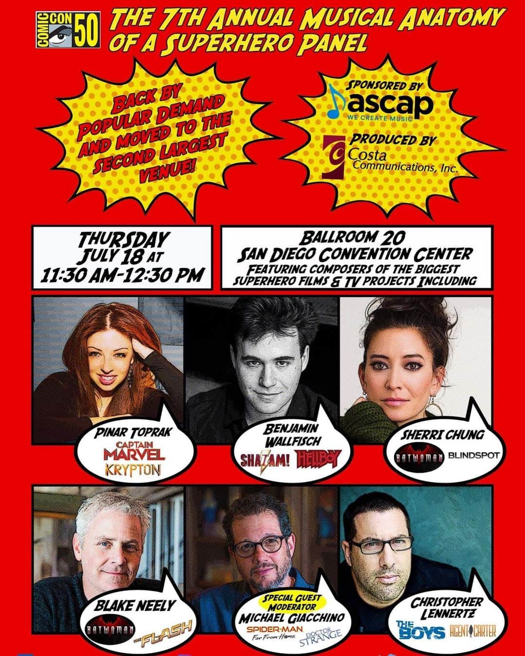 ASCAPさんのインスタグラム写真 - (ASCAPInstagram)「#ComicCon! We’ve got an incredible panel happening tomorrow with #ASCAP award-winning composers @pinartoprakcomposer (#captainmarvel) @benjaminwallfisch (#shazam) + moderated by @m_giacchino (#spiderman). Swipe left for details! #ASCAPScreen」7月18日 10時00分 - ascap