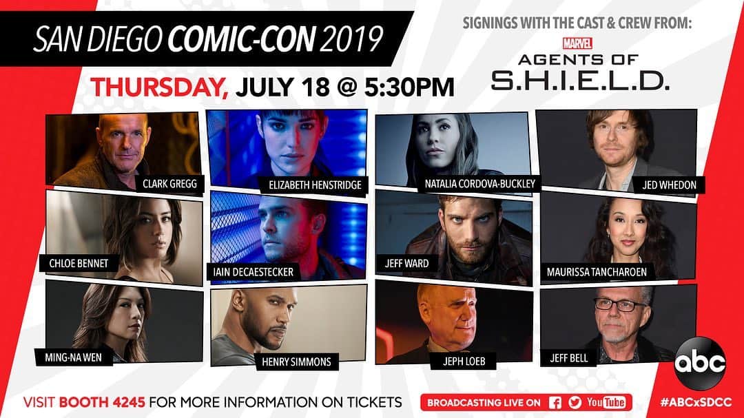 アメリカン・ブロードキャスティング・カンパニーのインスタグラム：「@comic_con, here we come! Visit the #ABCxSDCC booth (4245) for more info on tickets for our signings! #SDCC」