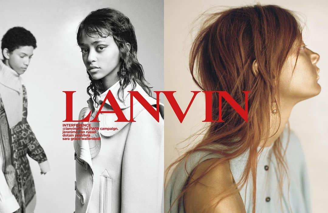 ランバンのインスタグラム：「Revealing #LanvinFW19 collection’s innately French sensuality. Photography: @_glen_luchford Creative direction: @brunosialelli  Art direction: @ezrapetronio Styling: @mr_carlos_nazario  Hair: @paulhanlonhair  Make-up: @lucia_pieroni  Casting: @piotrchamier  #LanvinINTERFERENCE #LanvinFW19  #LanvinbyBrunoSialelli」