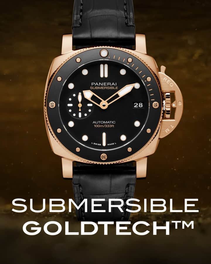 のインスタグラム：「Tough enough for deep-sea divers, versatile enough for everyday wear.  Introducing the new Submersible crafted in innovative Goldtech™️. Available now at the link in Bio and in Panerai boutiques worldwide.  #Panerai #Submersible #Goldtech #PaneraiExperience #PaneraiSubmersible #PAM974 #LaboratoriodiIdee #SportWatch #PaneraiWatches #Freediving #paneristi #risti #watchuseek #horology#Diving #ScubaDiving」