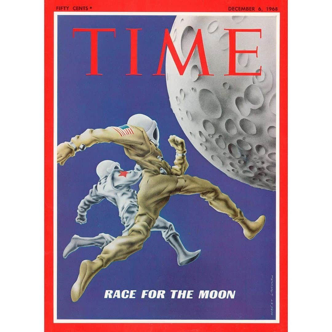 TIME Magazineさんのインスタグラム写真 - (TIME MagazineInstagram)「A handful of powerful players—starry-eyed billionaires and the world’s two richest ­countries—are competing in a race to set up shop on the moon. In the 1960s, it was a two-party sprint between the U.S. and the Soviet Union to be the first to get boots on the lunar surface, but this time around the U.S. finds itself in a bigger, multifront competition with private companies like @spacex and @jeffbezos’ @blueorigin and international powers, most critically #China. “Apollo 11 was one of the most inspiring things in all of human history,” Elon Musk said in a July 12 interview at the Hawthorne, Calif., headquarters of SpaceX, the rocket company he founded in 2002 that has since become its own icon of space exploration. “I’m not sure SpaceX would exist if not for #Apollo11.” This week’s cover illustration is a homage to the Dec. 6, 1968, cover (swipe right). Published shortly before the success of Apollo 8 made U.S. astronauts first to orbit the moon, that issue’s cover illustration by Robert Grossman marked a pivotal moment for space exploration. Read this week's full cover story by Jeffrey Kluger, and see more of our #Apollo50th coverage, at the link in bio. Illustration by #AlessandroGottardo for TIME」7月18日 21時12分 - time