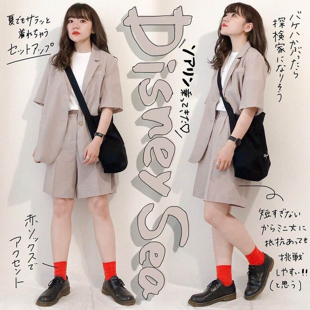 かほこ。さんのインスタグラム写真 - (かほこ。Instagram)「ㅤㅤㅤㅤㅤㅤㅤㅤㅤㅤㅤㅤㅤ ㅤㅤㅤㅤㅤㅤㅤㅤㅤㅤㅤㅤㅤ jacket & pants : #dholic T-shirt : #uniqlo #uniqlou bag : #agnesb shoes : #sugarsugar ㅤㅤㅤㅤㅤㅤㅤㅤㅤㅤㅤㅤㅤ 質問たくさんきたやーつ！セットアップ欲しいけど、ショートパンツ無理、、と思ってたのね、でもこれ膝丈だったから挑戦してみました！めちゃ可愛いのに足太いからしんどいです痩せたい！ ㅤㅤㅤㅤㅤㅤㅤㅤㅤㅤㅤㅤㅤ ちなみに、肩パッド入ってたんやけど、ゴリゴリになりすぎたので取りました。取っても、肩大きめのつくりだからちょっと肩幅盛ります。気を付けて。 ㅤㅤㅤㅤㅤㅤㅤㅤㅤㅤㅤㅤㅤ #kaho_fashion」7月18日 21時58分 - xxokohakxx