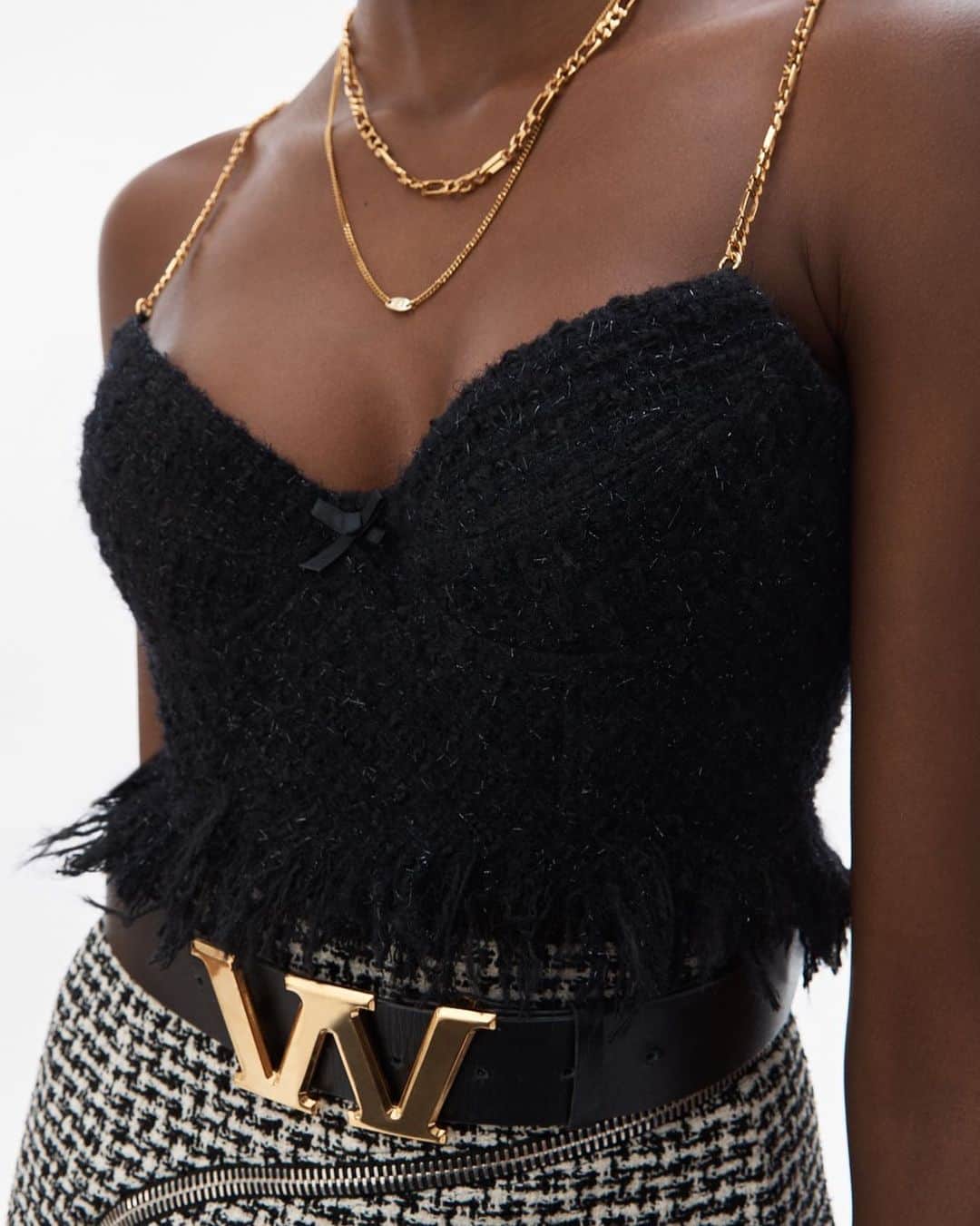 のインスタグラム：「More gold chains, please. - Shop the new #Collection2 frayed tweed bra top on alexanderwang.com and in our stores.」