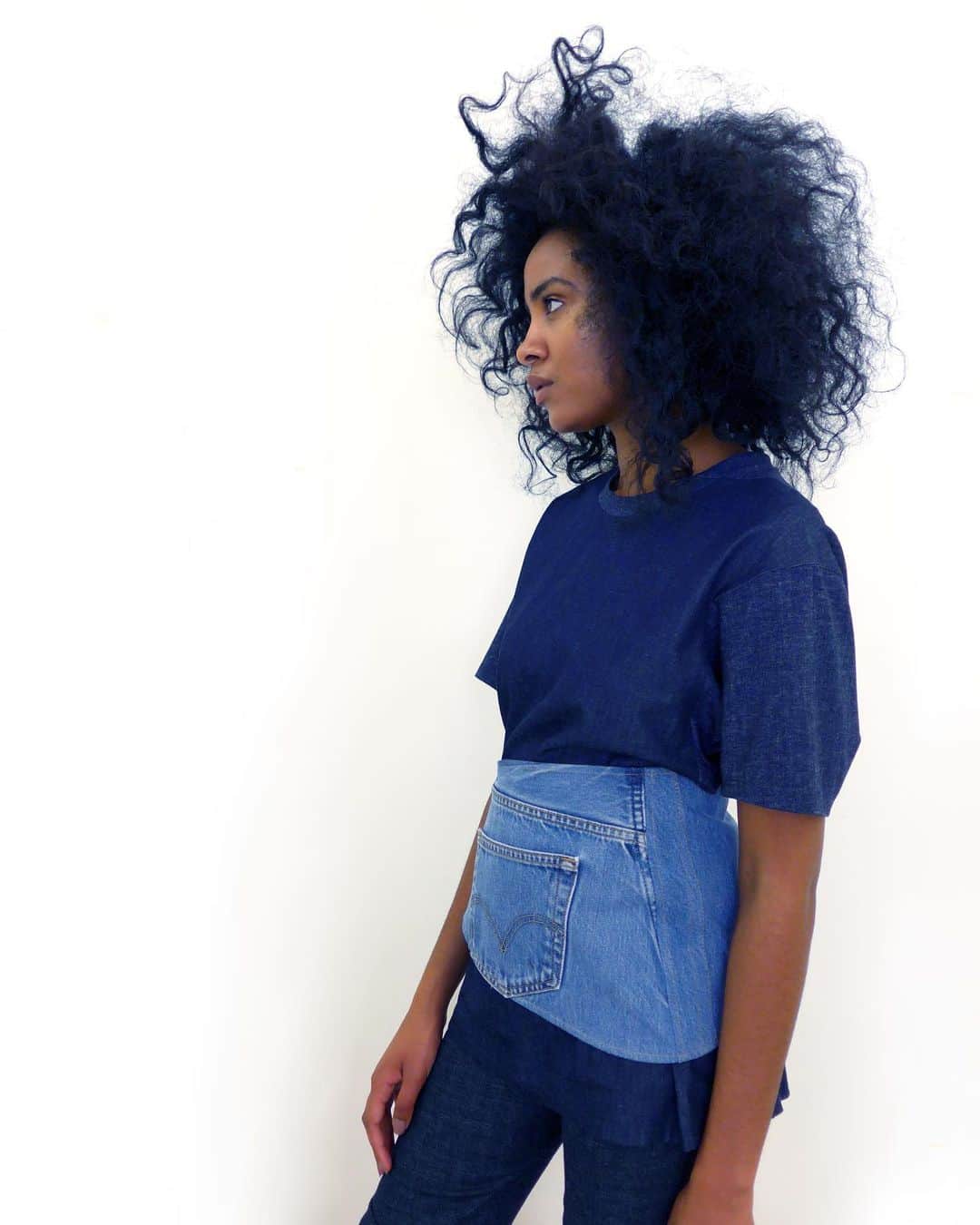 スリーアズフォーのインスタグラム：「Pre Fall is now available on Our web shop! Introducing our rePURPOSE denim waist warp on @jazsalyn #denim #repurpose」