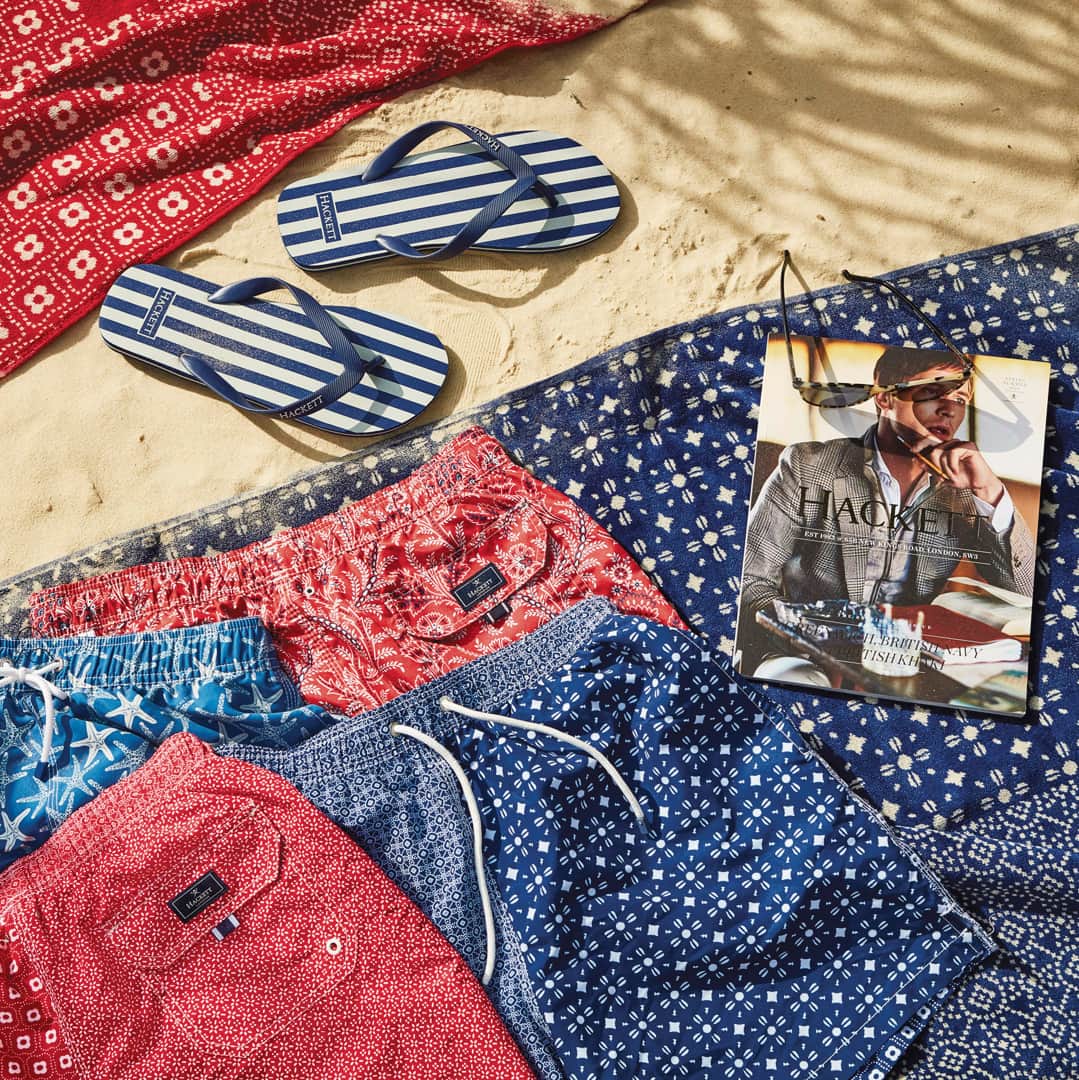 ハケットのインスタグラム：「A beach day is the perfect excuse to break out your new summer staples. From printed swimshorts and patterned footwear to T-shirts you'll live in all summer long, let us take you there in style. #Hackett #BeachDays」