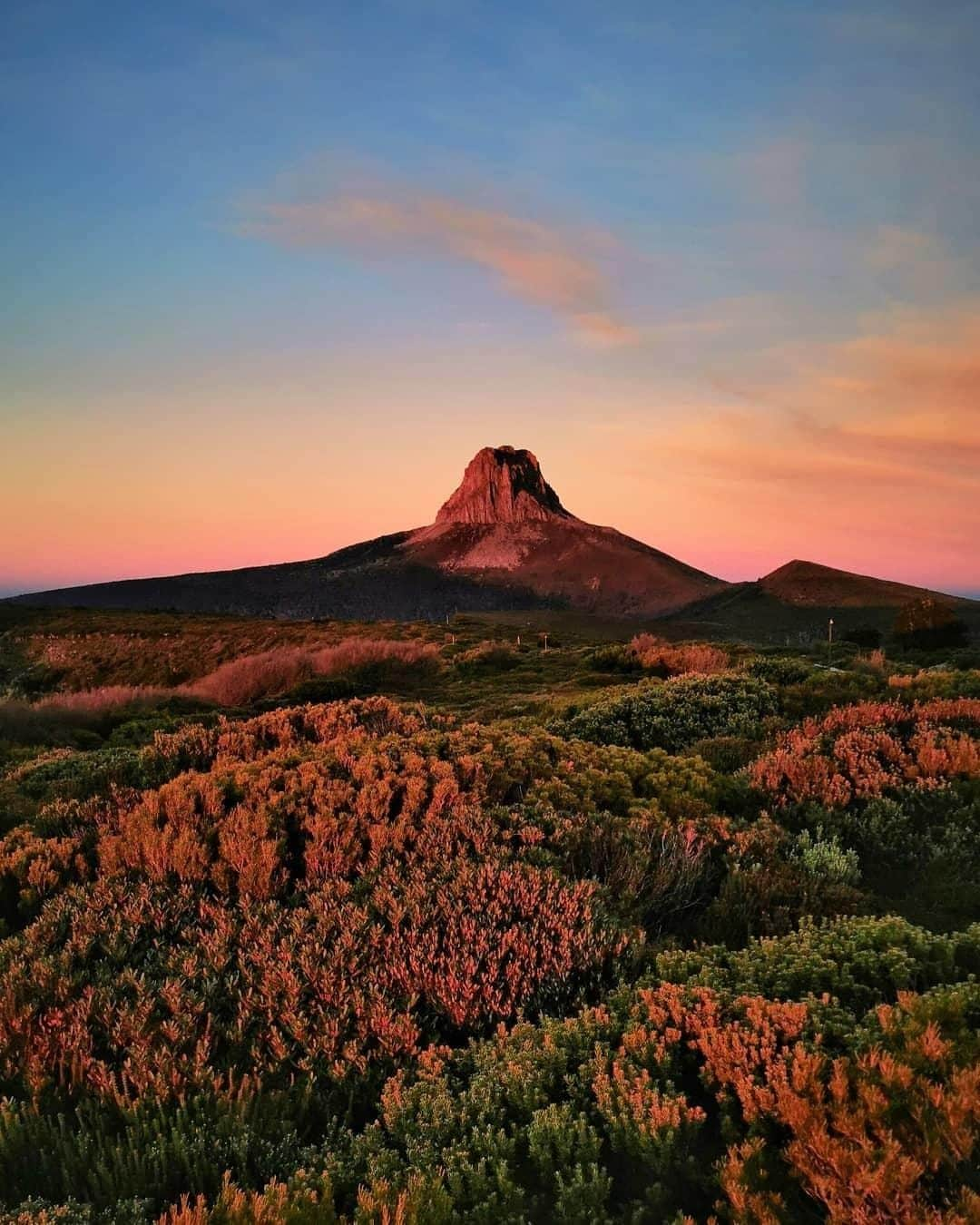 Australiaさんのインスタグラム写真 - (AustraliaInstagram)「The beauty of @tasmania’s wilderness definitely peaks at sunset.⛰️😍 @wild_mattiello  captured this stunning shot of #BarnBluff during a hike in @visitcradlecoast’s Cradle Mountain-Lake St Clair National Park; as you can see, it is an incredibly photogenic landmark along the iconic #OverlandTrack. @greatwalksofoz’s @taswalkingco runs a multi-day guided walking tour on this track that covers all the highlights and optional side trips, complete with transfers, luxe accommodation and a three-course dinner each night - best way to do it, if you ask us.  #seeaustralia #discovertasmania #cradlecoast #hiking #thegreatoutdoors #travel」7月19日 15時00分 - australia