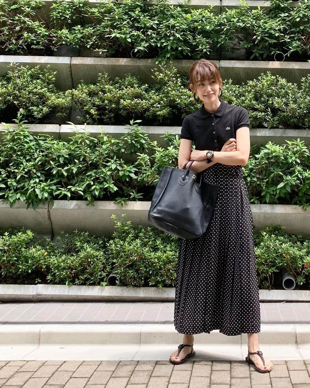 武藤京子さんのインスタグラム写真 - (武藤京子Instagram)「* 先日のお洋服 * 水玉スカート以外は 辛口で😎 * #ootd  #ポロシャツ #lacoste #ラコステ  #スカート #beautyandyouth #ビューティーアンドユース  #バッグ #youngandolsen #ヤングアンドオルセン  #靴 #ipanema #イパネマ  #ポロシャツのボタンは全部とめましたよ #ブログ更新しました  #プロフィールにブログのリンク貼ってます」7月19日 21時10分 - kyokomuto0628