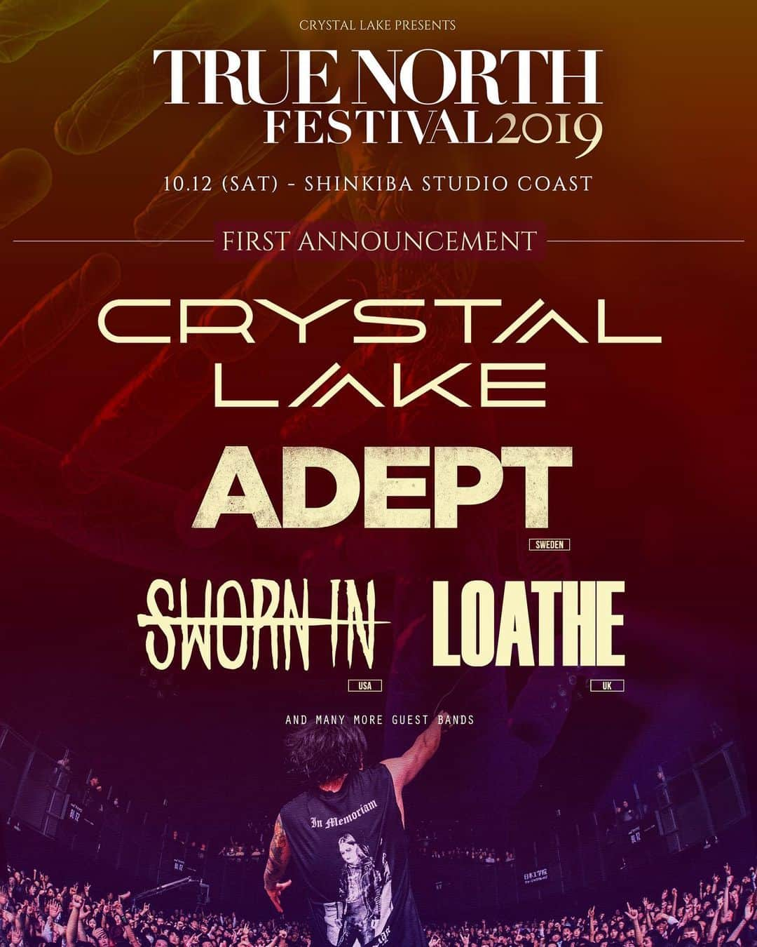 Crystal Lakeさんのインスタグラム写真 - (Crystal LakeInstagram)「TRUE NORTH FESTIVAL 2019. . FIRST ANNOUNCEMENT. . Crystal Lake @adeptontour (SWEDEN) @swornin (USA) @loatheasone (UK) and many more guest bands. . http://truenorthfestival.jp #CrystalLake #Adept #SwornIn #Loathe #TrueNorthFeatival」7月19日 22時03分 - crystallake777