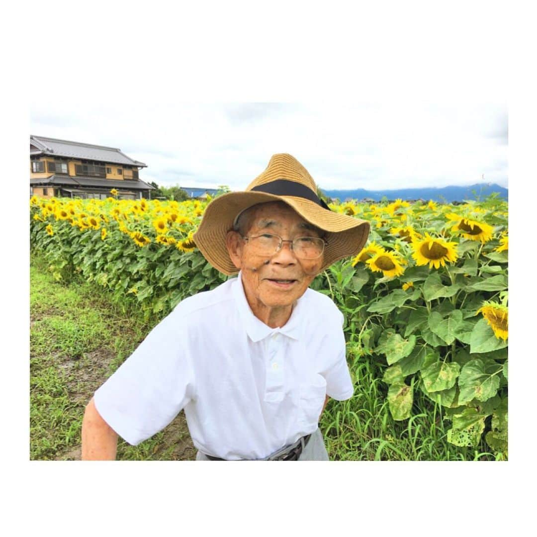 藤谷香々さんのインスタグラム写真 - (藤谷香々Instagram)「ナスケンさんのひまわり畑＊ . . . 知り合いの紹介で年始に ナスケンさんの畑で 小松菜収穫のお手伝いに 行ってひまわり畑を 今作ってるとのことで 行ってきた＊ . . . ここにニンジンを作るんだってʕº̫͡ºʔ ！ ナスケンの思いがボードに 書いてあってすごいなぁと尊敬。 . . . 94歳のおじいちゃん連れて お出かけできてよかった♡ 次の日はカメラでじっくり 撮れて満足♩♩ . . . #ひまわり畑#ひまわり#花#夏#青空#むぎわら帽子#被写体#写真好きな人と繋がりたい#写真撮るのが好きな人と繋がりたい#風景#写真#三重県#田舎#農家#おじいちゃん#大好き#photo#japan#flower#sunflower#summer」7月19日 23時14分 - co1023fu