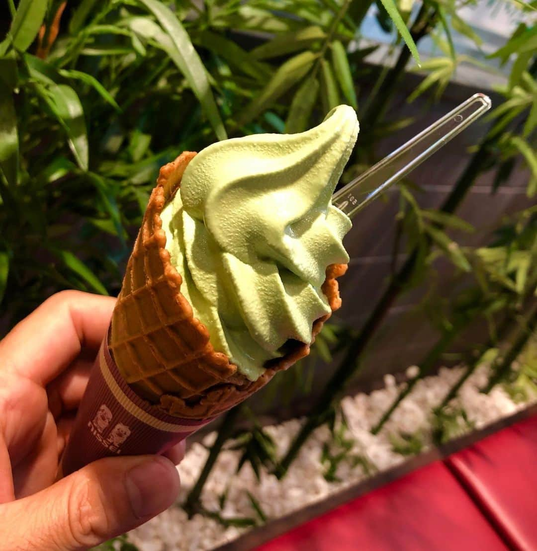 逸見太郎さんのインスタグラム写真 - (逸見太郎Instagram)「やっぱり... 抹茶 好きだな🍦  #jr#仙台駅#ずんだ茶屋#喜久水庵 #ずんだ#抹茶#ソフトクリーム#greentea  中継終わり、帰りのはやぶさ新幹線は まさかの立ち席のみ！ 自由席自体ないのかっ！ くそーっ😱  糖分補給だ❗️ Why NOT ずんだ！？ ...because...」7月20日 0時07分 - taro_itsumi