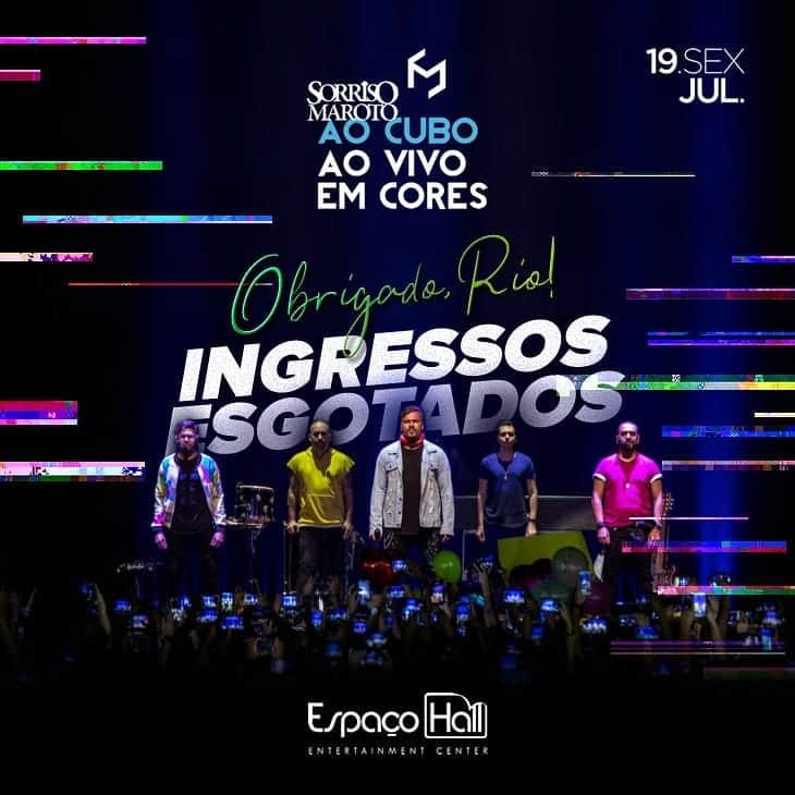 Sorriso Marotoのインスタグラム：「Não deu pra quem quis, hein! 😃 Hoje é noite de INGRESSOS ESGOTADOS no @espacohall! Obrigado, Rioooo! 😍❤️😍❤️😍❤️😍❤️ Vai ser F@D%! 👊🏼 #AoVIvoAoCuboEmCores #IngressosEsgotados」