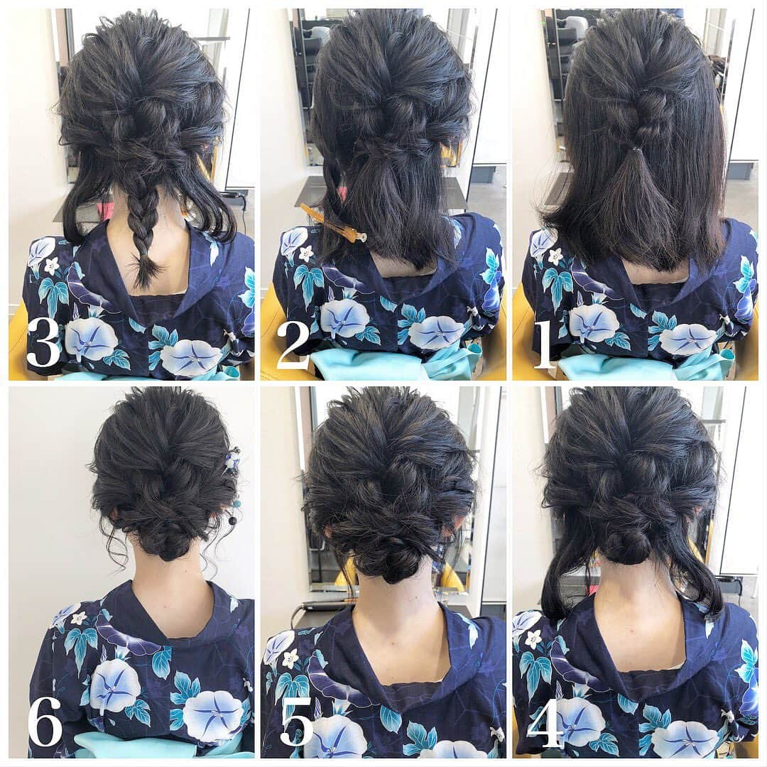 吉田達弥さんのインスタグラム写真 - (吉田達弥Instagram)「【浴衣アレンジ👘✨】 ぜひヘアアレンジをしてお祭りや花火を楽しんでください🎇  保存して練習してみて下さい🎶  ①トップを三つ編みにします。  ②両サイドをロープ編みにしてピンで留めます。  ③真ん中を三つ編みにします。  ④お団子にしてピンで留めます。  ⑤残りをねじってお団子に巻きつけてピンで留めます。  ⑥おくれ毛を巻いて全体を整えて完成です。  #浴衣アレンジ #浴衣ヘアアレンジ #ポニーテール  #ヘアアレンジ練習 #ヘアアレンジやり方  #ヘアアレンジ  #ポニーテールアレンジ  #knotポニー #シンプルヘアアレンジ #表参道美容室  #吉田達弥  #お団子ヘア  #結婚式ヘアセット  #ヘアアレンジプロセス  #ヘアアレンジ動画  #簡単ヘアアレンジ  #髪型アレンジ #アレンジやり方」7月20日 7時47分 - tatsuyadream1101