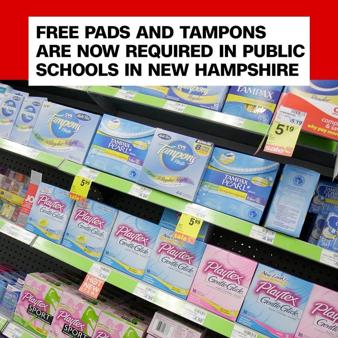 CNNさんのインスタグラム写真 - (CNNInstagram)「Students in New Hampshire won't have to worry about not having access to pads and tampons anymore, thanks to new state legislation. Free pads and tampons will now be required in all gender-neutral and girl's bathrooms in public middle and high schools in the state. The law is scheduled to go into effect immediately, after the governor signed the bill on Wednesday. "Providing menstrual hygiene products in public school restrooms is long overdue," said state Sen. Martha Hennessey, the prime sponsor of the bill. "Cost and stigma can cause a lack of access to these products for New Hampshire students, which negatively impacts their productivity and attendance and makes it harder to focus on classes." (📸: Getty Images)」7月20日 13時15分 - cnn