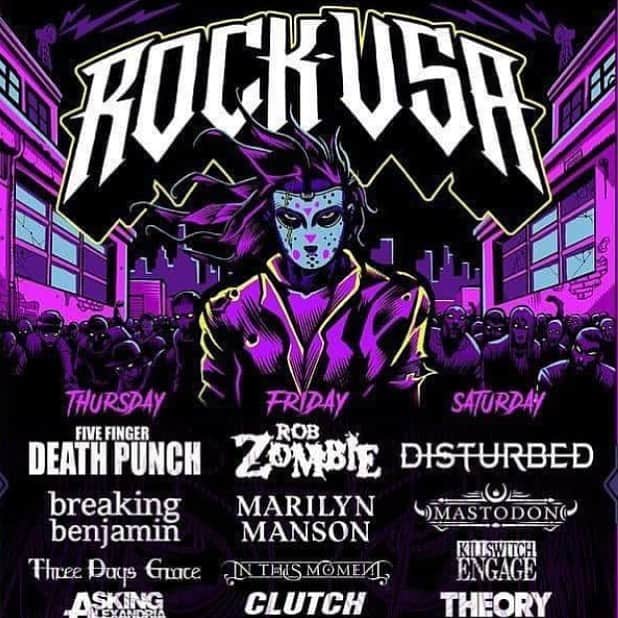 ロブ・ゾンビのインスタグラム：「I can't believe the weather has screwed us again. The festival folks and our crew did everything to make the show happen but you can't fight the weather. So sorry we can't play tonight. Total bummer. #rockusa2019 #robzombie」
