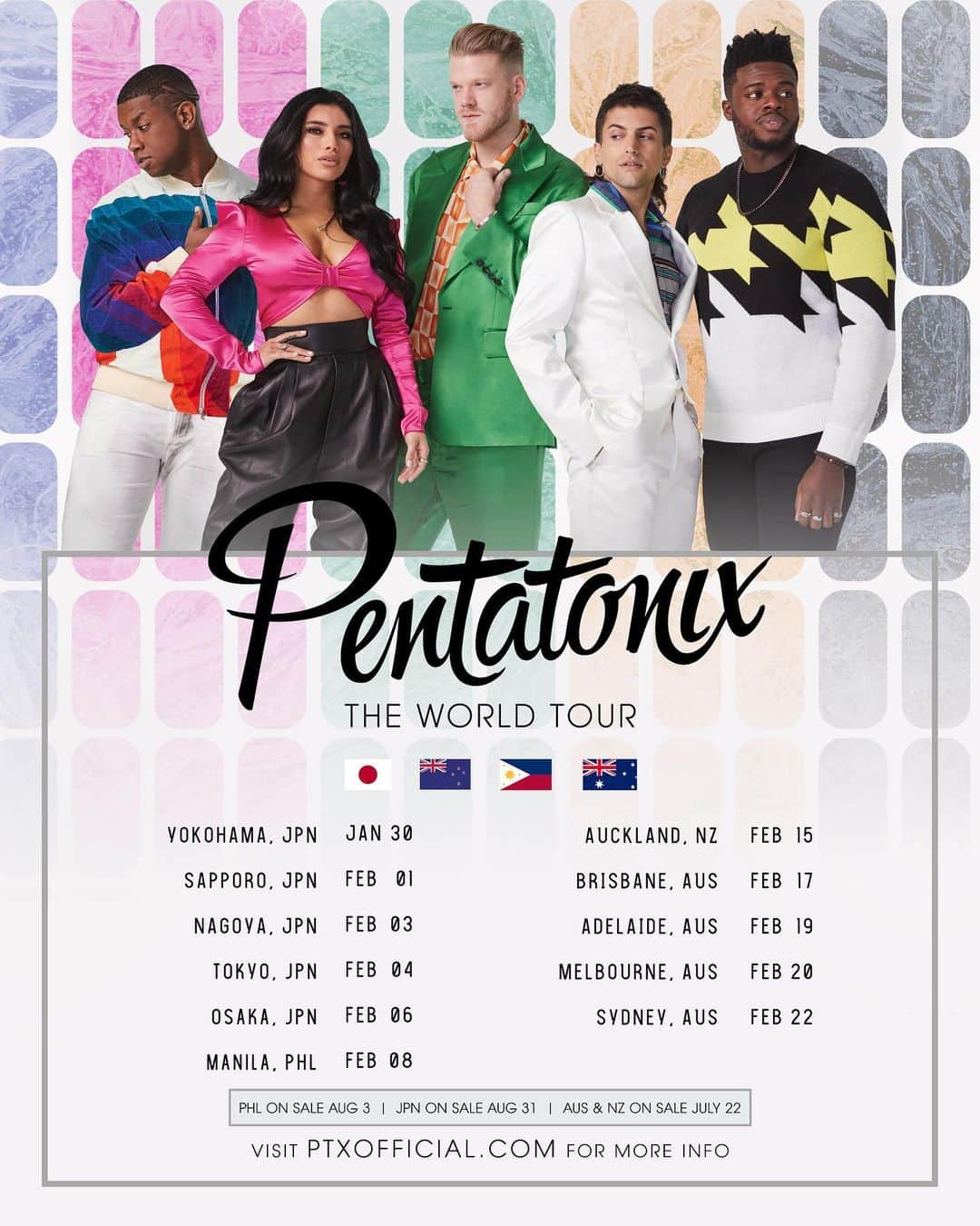 ペンタトニックスさんのインスタグラム写真 - (ペンタトニックスInstagram)「AUSTRALIA & NEW ZEALAND! Don't forget that tickets for #PTXTheWorldTour go on sale THIS MONDAY, JULY 22ND at 1PM local time. ptxofficial.com/tour #PTXTheWorldTour」7月20日 14時35分 - ptxofficial