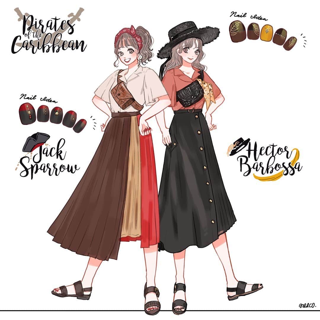 みーこさんのインスタグラム写真 みーこinstagram ジャック スパロウ バルボッサイメージの夏コーデ イラスト イラストグラム イラストレーター イラストエッセイ ファッション ファッションコーデ ファッションイラスト ディズニーコーデ