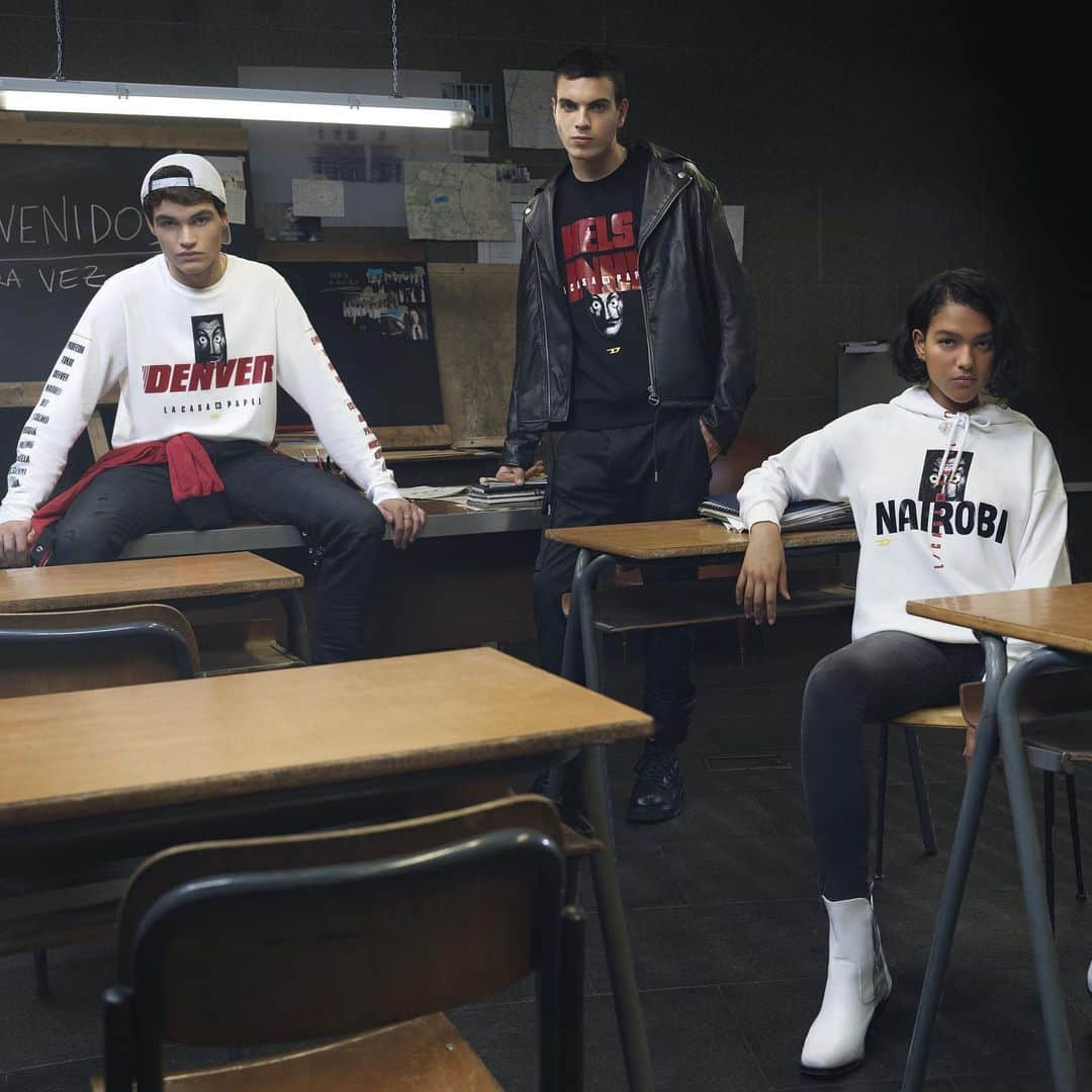 ディーゼルのインスタグラム：「@lacasadepapel may only last you a weekend of furious binge-watching. But you can keep the exclusive #DieselxLCDP collection as a memory.」