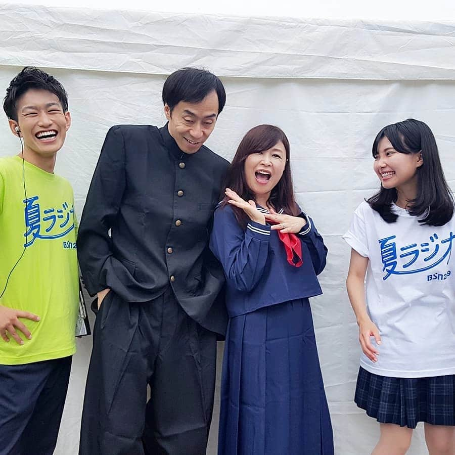 石塚かおりさんのインスタグラム写真 - (石塚かおりInstagram)「#BSN夏ラジオ#真夏#文化祭#新人アナウンサー  夏ラジオ、初日が終わりました。  新潟ふるさと村にお越しくださった皆様、ありがとうございます！  オープニングは新人の二人がつとめました。  トゥモローと呼んでください。 #前野智郎  ねねちゃんと呼んでください。 #行貝寧々  長ランのこんちゃんと、ずるずるセーラー服の私。  ついこの前まで、ほんとに制服を着ていた、ねねちゃんとのギャップ…  #新潟#道の駅#ふるさと村#イベント#ラジオ#制服#昭和#平成#スケバン#コスプレ#愛すべき変人#近藤丈靖#ビーバップハイスクール 明日は#中澤卓也 さんと#カラオケ大会 も#青いダイヤモンド みんなで#歌おう#タピ活 も#インスタ映えスポット#photospot も#遠近法 忘れちゃった#新潟放送#アナウンサー#石塚かおり」7月20日 20時23分 - kaori_ishizuka413