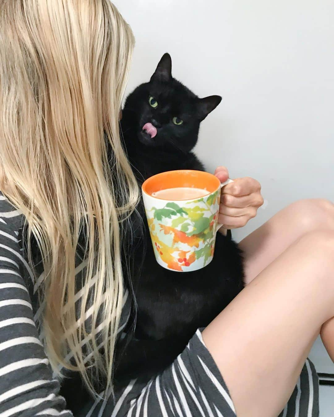 セルジオさんのインスタグラム写真 - (セルジオInstagram)「Morning coffee with mom, per usual. Today we discussed the difference between a blep and a derp. #cawfeetawk ☕️ . . Happy Caturday friends! ♥️ . . #morningcoffee☕️ #sweetbean #beanie #catmom #mamasboy💙 #myfurbaby #whorescuedwho #whosavedwho #catslife #catsandwomen #igcats #igkitty #spoiledcat #happycat #happycatclub #lapcat #sweetcat #blackcatsofinstagram #catsofig #catsofinsta #caturdaymornings #catladylife #blep #catswiththeirtonguesout #derp #derpface #derpy」7月20日 22時51分 - monkandbean