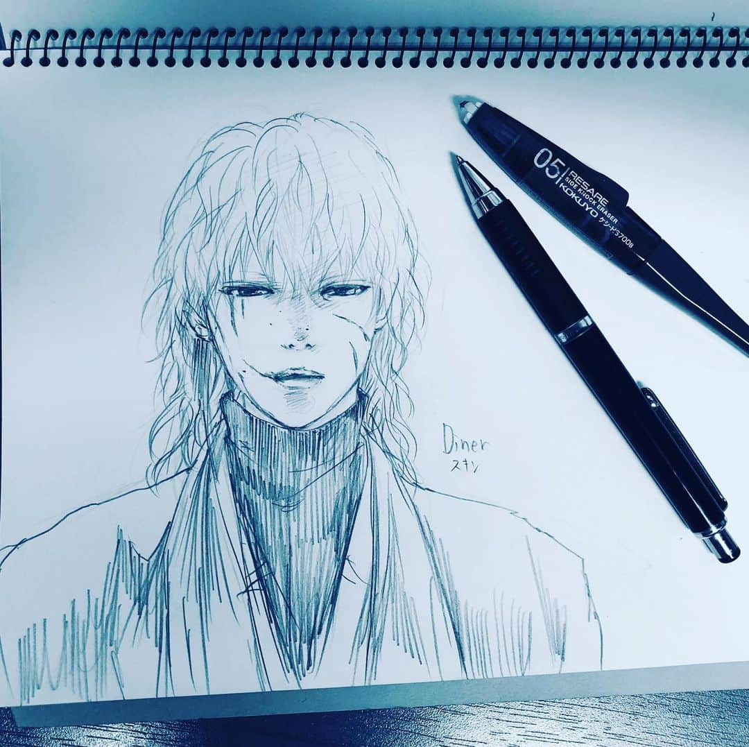 高梨みつばのインスタグラム：「#ダイナー  #スキン  #窪田正孝 #アナログイラスト」