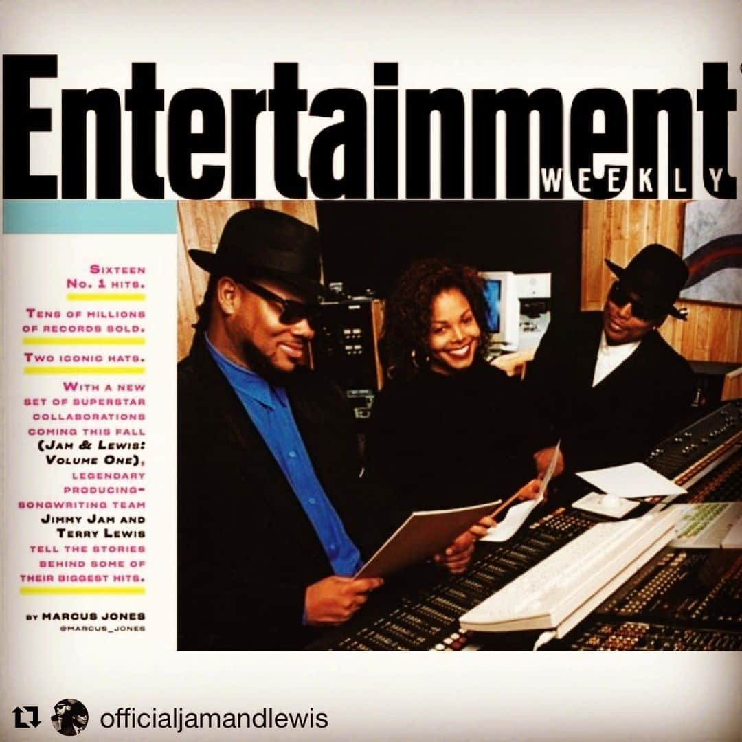 ジミー・ジャムのインスタグラム：「So the latest @entertainmentweekly magazine (which I understand is now a monthly) is out today (yes an actual magazine gasp!) and we’re actually in it. 🙌🏾 You’ll find us discussing some of our favorite Jam & Lewis recordings in this retrospective leading up to the release of our “long awaited” debut album Jam & Lewis: VOLUME ONE. Appreciate the love from @marcusjonesny. And by the way this throwback pic with the luminous @janetjackson at our Flytetyme Studio A in Minneapolis brings back great memories! And if you need a little musical nourishment this weekend be sure to check out “Til I Found You” the first listen from our project is out now and is available everywhere fine music exists 😎 #soundsofblackness #annnesby #bigjimwright #laurenevans #tlc #maryjblige #humanleague #janetjackson #flytetyme #jamandlewisvol1 #jamandlewisvolumeone #perspective #caroline #capitol #universal #entertainmentweekly #dts」