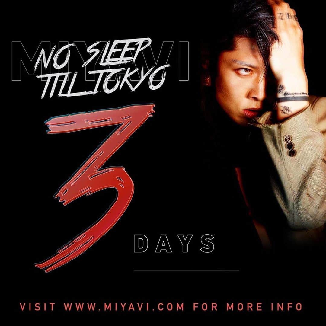 雅-MIYAVI-さんのインスタグラム写真 - (雅-MIYAVI-Instagram)「3‼️#Repost @miyavi_staff We can’t sleep either! Just THREE days until the global release of @miyavi_ishihara #NoSleepTillTokyo」7月22日 1時11分 - miyavi_ishihara